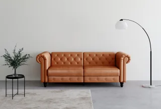 Dorel Home 3-Sitzer "Felix, Schlafsofa 236 cm, (Liegefläche 108x190cm), Rückenlehne" 3-fach verstellbar, Velours, Kunstleder, Luxus-Microfaser Vintage
