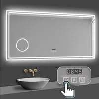 duschspa Badspiegel 80-160cm mit LED, Uhr, Beschlagfrei, Schminkspiegel, Kalt/Warm/Neutral Licht, dimmbar, Helligkeit-Speicherfunktion