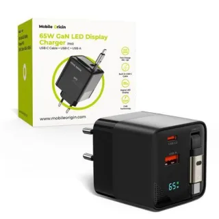 Mobile Origin 65W GaN Charger USB-C retra. cable + USB-A 75cm