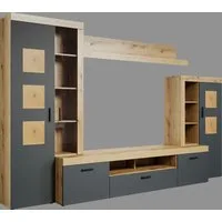 Home affaire Wohnwand Ghent, (Komplett-Set, 4-St), Mit Hirnholzapplikationen - Aufgebaut (B/T/H): 331/52/206 cm