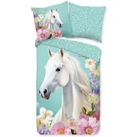 good morning Kinderbettwäsche Binky, Renforcé, 2 teilig, Baumwolle, Renforcé, 135x200, Wendeoptik, Kind, Mädchen, Pferd