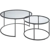 en.casa Couchtisch (Set, 2-St), »Kokkola« Satztisch rund Metall Rauchglas