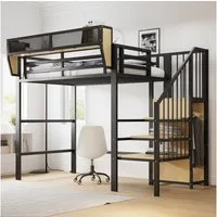 Merax Hochbett (1-St., 255 x 95 x 191 cm) Kinderbett Metallbett 90x200cm mit Sicherheitsleiter Staufach Regal
