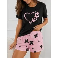 Elegant Love Shorty Damen-Pyjama Set – Nachtwäsche, Loungewear (Set, 2 tlg., Kurzarm-Shirt & Shorts) Bequeme Homewear & Schlafanzug – ideal für ruhige Nächte