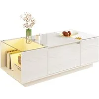 Merax Couchtisch Sofatisch Beistelltisch mit LED-Beleuchtung (1-St., 105 L x 50 B x 35 H (cm), Wohnzimmertisch mit 2 Schubladen, Glasplatte & offenen Stauraum