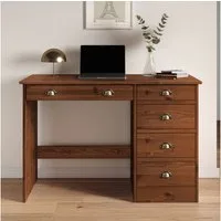 IDIMEX Schreibtisch LANA, Bürotisch mit 5 Schubladen Landhausstil Massivholz Kastanie farben