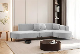 Ecksofa Designersofa VALENCIA in Stoff Quelle Hellgrau Ottomane Rechts