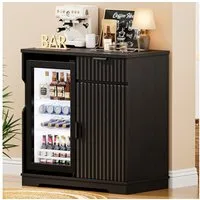 BROTTAR Weinschrank Barschrank mit Kühlschrank - Kaffeebar mit Stauraum Schublade Weinschrank im modernen Riffeldesign, schwarz