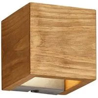 TRIO Leuchten LED Wandleuchte, Dimmfunktion, LED fest integriert, warmweiß, kleine Holz-Lampe innen, indirekte Wand-Beleuchtung, Würfel 11 x 11cm