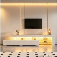 BlingBin TV-Schrank Lowboard mit LED-Beleuchtung, Fernsehschrank - 180 x 35 x 45 cm (1er Set, 1-St., Belastbarkeit: 30kg, Geeignet für Fernseher bis 75 Zoll) Fernsehtisch mit 3 Schubladen & Hochglanzfront für Wohnzimmer, Weiß