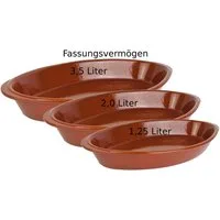 Arte Regal Auflaufform aus Ton, Servierschalen Mediterran Glasiert in 3 verschiedenen Größen