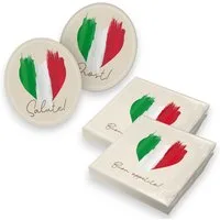 itenga Papierserviette itenga 40x Servietten mit 40x Bierdeckel - Italien - Flagge - Herz v1