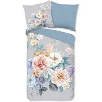 good morning Wendebettwäsche Ulm, Renforcé, 2 teilig, Baumwolle, Renforcé, Reißverschluss, Wendeoptik, Blumen, Grau, Blau