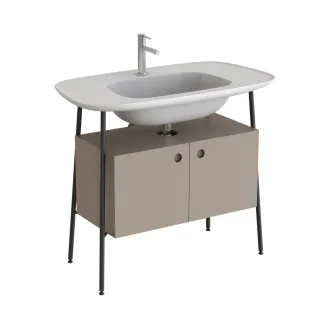 VitrA Plural Set 100 cm Waschtischunterbau mit 2 Türen und Möbelwaschtisch Taupe Matt/Edelweiß,80445 80445