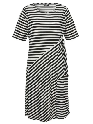 VIA APPIA DUE - Kleid Rundhals 1/2 Arm Ringel creme/schwarz - Gr. - 48