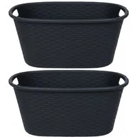 Koopman Wäschekorb Rattanoptik Weiß/Schwarz 2 er Set (Set, 2 St., Packung), 2 Stk, Schwarz, 35 L, Rattan-Optik, 2 Tragegriffe
