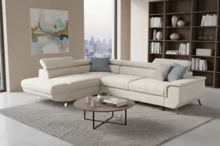 Ecksofa mit Schlaffunktion PLATO Sofa in Stoff Onega Ecru Ottomane Links