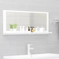 furnicato Wandspiegel Moderner Badspiegel 90 x 10,5 x 37 cm in Weiß (1-St), Wandspiegel mit Ablage für Toilettenartikel aus Massivholz und Glas