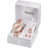 Firetti Quarzuhr Spectrum Lumina Rosé Blush, (Set, 4-tlg., inkl. Ohrstecker und Kette mit Anhänger), Armbanduhr, Damenuhr, Glitzersteine, Geschenkset