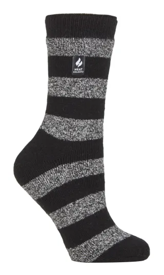 Heat Holders Lite - Isolierte Thermosocken für Damen | Mehrere Designs einschließlich Argyle Streifen Herzen Sterne | Warme Socken für Winter - Schwarz / Weiß (Bologna)