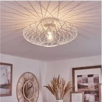 hofstein Deckenleuchte »Pieris« runde Deckenlampe aus Metall in Weiß, ohne Leuchtmittel, Retro-Leuchte mit Lichteffekt durch Gitter-Optik, Ø41cm, E27
