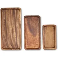 Levandeo® Dekotablett, 3er Set Tablett rechteckig Holz Akazienholz Holzschale Snackschale