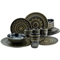 CreaTable Kombiservice Mandala Gold (16-tlg), 4 Personen, Steinzeug, Service, goldene orientalische Motive, 16 Teile, für 4 Personen