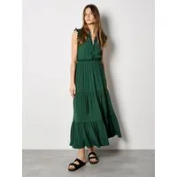 Apricot Maxikleid Maxikleid mit V-Ausschnitt mit Rüschen