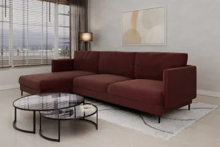 Ecksofa Designersofa HELMER Stoff Baloo Bordeauxrot Ottomane Links