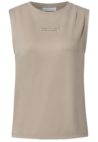 Street One Studio - Silk-Look Top mit Wording beige - Gr. - 38