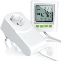 BEARWARE Energiekostenmessgerät Stromverbrauchszähler mit Kabelverlängerung & Stromkostenmonitor, Stromkostenmessgerät, Datum, Uhrzeit, Kosten, CO2, max. 3680 Watt
