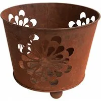 MarieAnn No.25 Feuerkorb Feuerkorb Edelrost Metall Feuerstelle Garten Rostoptik 38 cm, Blütenmotiv