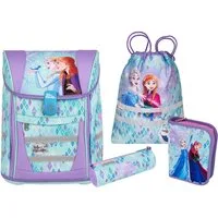 McNeill Schulranzen TENERIS Frozen 4-teilig mit Etui, Schlampermäppchen & Sportbeutel (Spar-Set, mit Sportbeutel, mit Federtasche, mit Schlampermappe, mit Schlamperrolle), Air-Flow Rückensystem, Leichtgewicht ca. 980 g, 4-teiliges Set