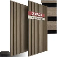 tectake Wandpaneel Akustikpaneele aus MDF und Echtholzfurnier - Eiche dunkel, BxL: 50x110 cm, 0,55 qm, (Holzpaneele Sonic Wall II, 2-tlg., Größe flexibel anpassbar) schallabsorbierender Filz, einfache Montage mit Kleber oder Schrauben