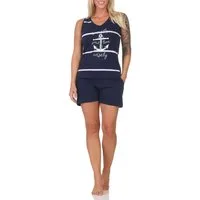 Normann Pyjama Maritimer ärmelloser Damen Shorty Schlafanzug mit Anker Motiv