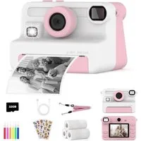 AMZSA Kinderkamera Sofortdruck 1080P HD mit 32GB Karte Sofortbildkamera Sofortbildkamera (inkl. Kinderkamera Set mit Druckpapier Stiften Stickern und 32GB Karte, Sofortdruck 1080P Video 32GB Karte Spiele kompakte Bauweise)