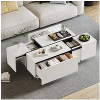 Odikalo Couchtisch Sofatisch Beistelltisch Teetisch Kaffeetisch Schublade Weiß/Schwarz