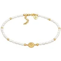 Elli Premium Fußkette Sonne Süßwasserperle Strand 925 Silber, Sonne