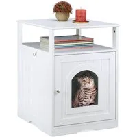relaxdays Katzentoilette Weißer Katzenschrank mit Ablage