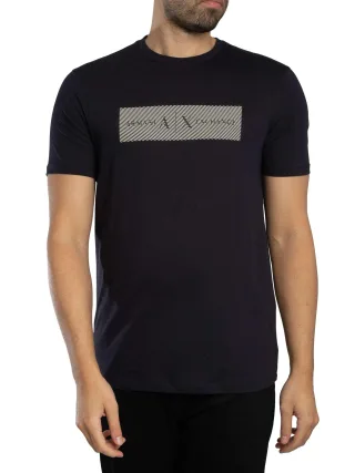 Armani Exchange Streifen-Logo-T-Shirt, Blau