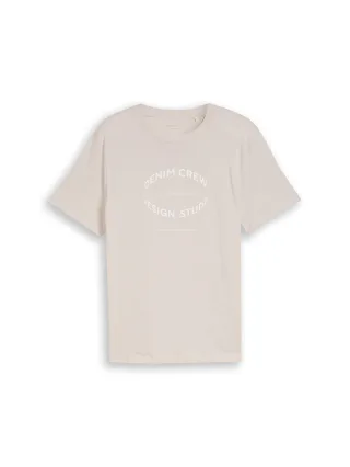 Denim Tom Tailor - Basic T-Shirt mit Logo-Print clouds grey - Gr. - XXL