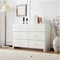 Flieks Kommode mit 6 Schubladen Weiß (Anrichte für Flur, Wohnzimmer und Schlafzimmer, 1 St., H82/B120/T40 cm), Sideboard Schubladenschrank mit 6 Stauraum Wohnzimmer
