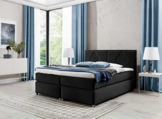 Boxspringbett Schlafzimmerbett Bett DAMIANO DELUX Stoff Schwarz 180x200cm