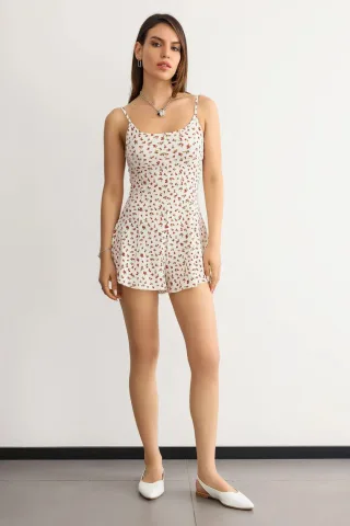 Blumiger Woven-Spaghetti-Träger-Overall