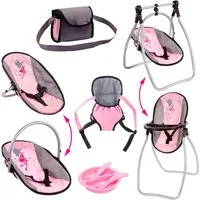 Bayer Puppen Accessoires-Set Vario rosa/grau, (Set, 6-tlg), mit multifunktionalem Sitz
