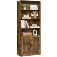 VASAGLE Bücherregal Standregal mit 2 Türen, 6-stöckiges hohes Regal, 60 x 24 x 175 cm
