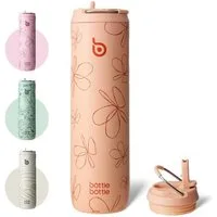 BOTTLE BOTTLE Trinkflasche Isolierte Edelstahl Trinkflasche 750 ml mit Strohhalm, Deckel & Griff, Auslaufsicher, Doppelwandig, für Sport, Reisen & Fitness