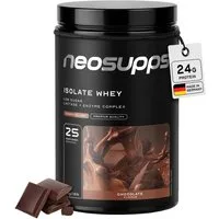 Neosupps Isolate Whey Protein Pulver Chocolate, 25g Protein pro Portion Pulver, 750 g, Eiweiss Shake unter 1g Zucker & Fett, mit Bromelain und Papain