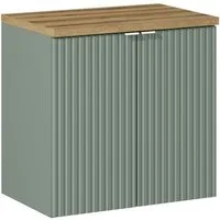 Lomadox Waschbeckenschrank NEWPORT-56-GREEN Waschtischunterschrank, 60cm, Schilfgrün mit Eiche, geringe Tiefe