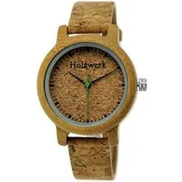 Holzwerk Quarzuhr HILDEN kleine Damen Kork & Leder, Holz Armband Uhr in beige